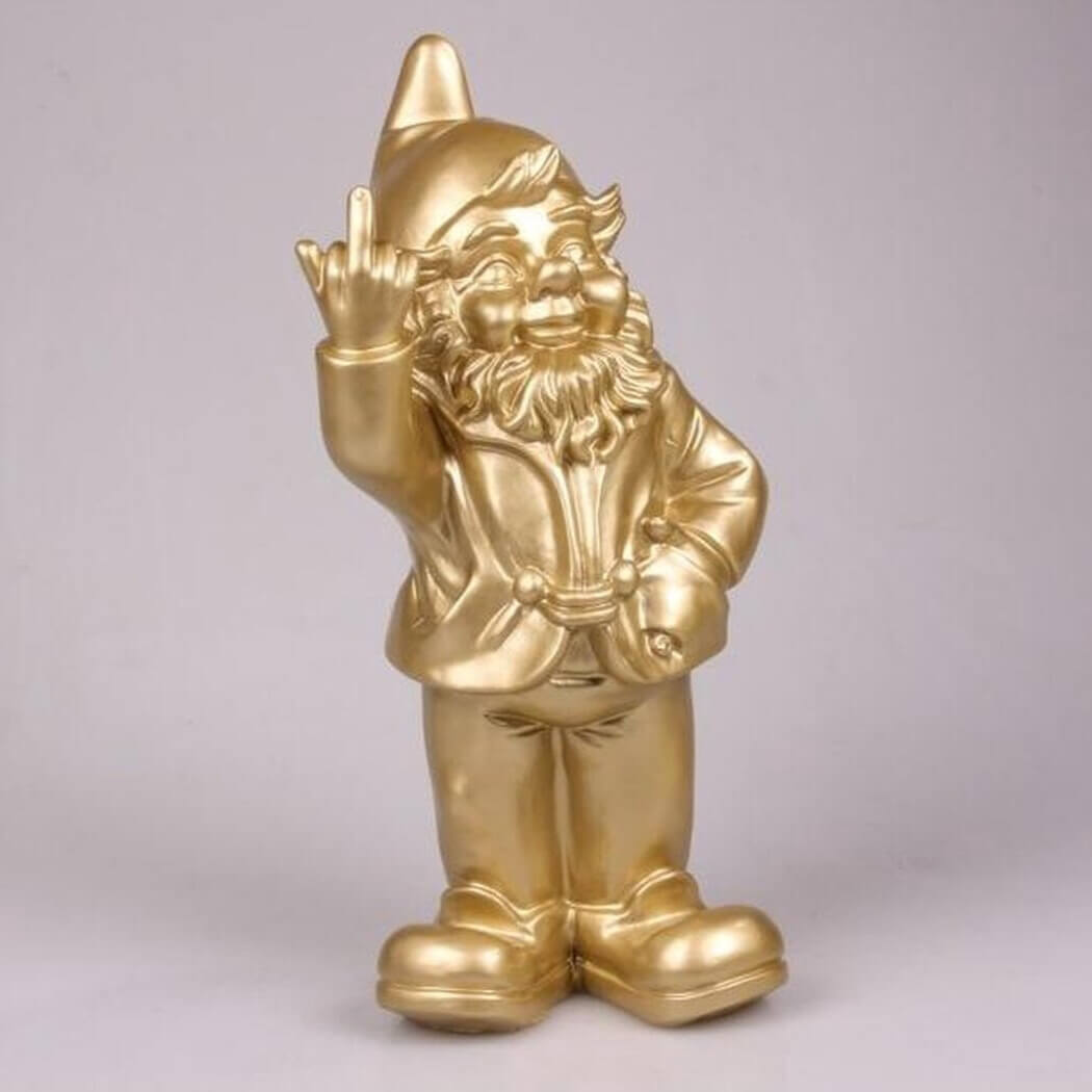 Gartenzwerg Mittelfinger Gold GZLustig