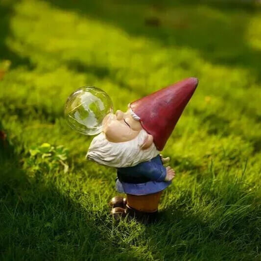 Garden Gnome Holding Lantern Statue Solar Powered LED Light Figurine 17"H